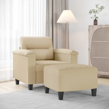 Sillón con taburete tela de microfibra crema 60 cm de , Sofás - Ref: Foro24-3201229, Precio: 235,79 €, Descuento: %