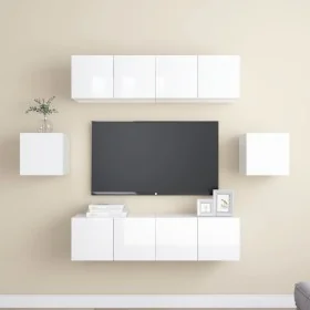 6-piece living room furniture set, engineered wood, high gloss white by , TV Furniture - Ref: Foro24-3079312, Price: 212,25 €...