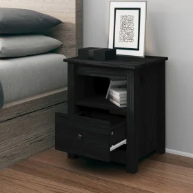 Mesita de noche madera maciza de pino negra 40x35x49 cm de , Mesitas de noche - Ref: Foro24-813717, Precio: 49,86 €, Descuent...