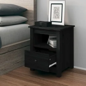 Solid black pine wood bedside table 40x35x49 cm by , Nightstands - Ref: Foro24-813717, Price: 49,86 €, Discount: %