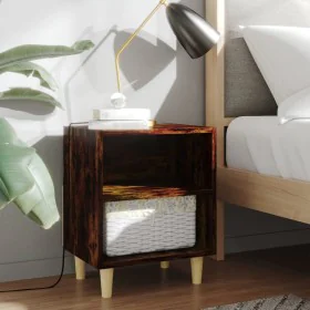 Mesita de noche patas madera maciza roble ahumado 40x30x50 cm de , Mesitas de noche - Ref: Foro24-813098, Precio: 30,30 €, De...