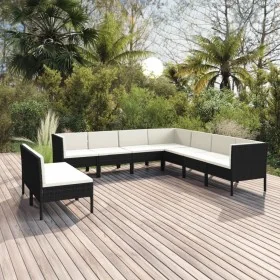 Set de muebles de jardín 9 pzas cojines ratán sintético negro de , Conjuntos de jardín - Ref: Foro24-3094468, Precio: 754,93 ...