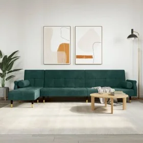 Sofá cama en forma de L terciopelo verde oscuro 271x140x70 cm de , Sofás - Ref: Foro24-3157223, Precio: 476,24 €, Descuento: %