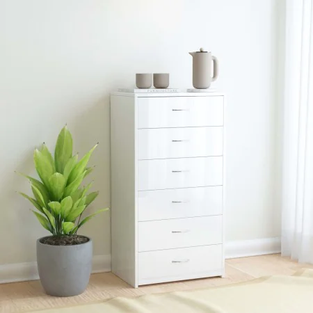 Aparador con 6 cajones contrachapada blanco brillo 50x34x96 cm de , Aparadores - Ref: Foro24-800672, Precio: 141,04 €, Descue...