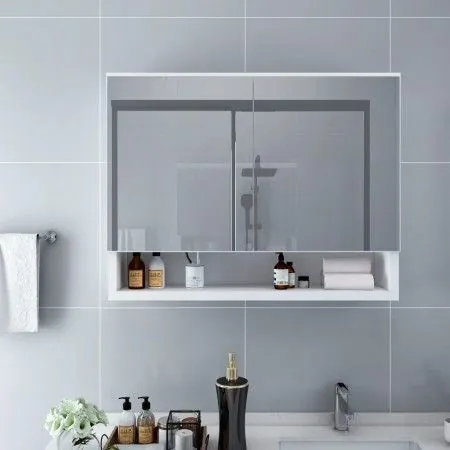 Armario de baño con espejo MDF blanco 80x15x60 cm de vidaXL, Tocadores de baño - Ref: Foro24-323604, Precio: 135,33 €, Descue...