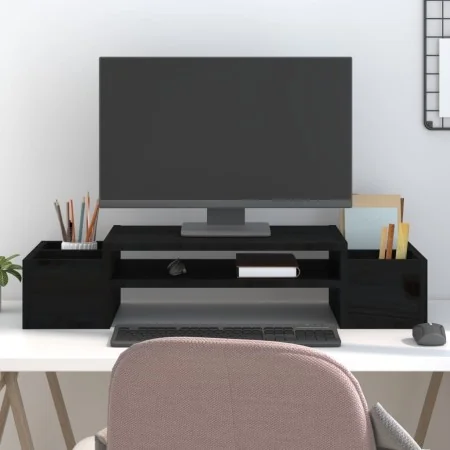 Soporte para monitor madera maciza de pino negro 70x27,5x15 cm de , Bases y elevadores para ordenadores - Ref: Foro24-813968,...