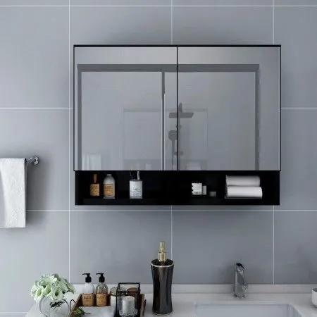 Bathroom cabinet with black mirror 80x15x60 cm by vidaXL, bathroom vanities - Ref: Foro24-323605, Price: 113,66 €, Discount: %