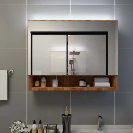 Mueble de baño con espejo LED MDF roble 80x15x60 cm de vidaXL, Tocadores de baño - Ref: Foro24-323606, Precio: 165,06 €, Desc...