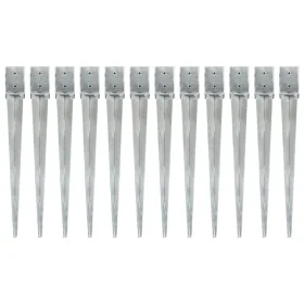 Ground spikes 12 units galvanized steel silver 10x10x91 cm by , Spikes for anchoring in the ground - Ref: Foro24-145424, Pric...