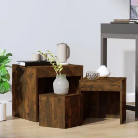 Stackable tables 3 pieces plywood smoked oak by , Side tables - Ref: Foro24-815225, Price: 59,63 €, Discount: %