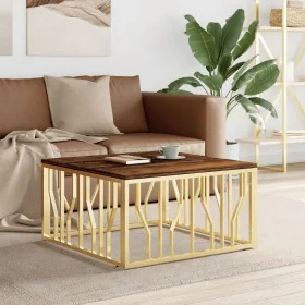 Stainless steel solid reclaimed wood golden coffee table by , Coffee table - Ref: Foro24-350062, Price: 175,83 €, Discount: %