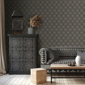 DUTCH WALLCOVERINGS Schwarze und goldene sechseckige Tapete von , Bemaltes Papier - Ref: Foro24-437405, Preis: 33,52 €, Rabat...