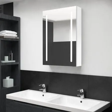 Armario de baño con espejo LED blanco brillante 50x13x70 cm de vidaXL, Tocadores de baño - Ref: Foro24-326501, Precio: 143,88...