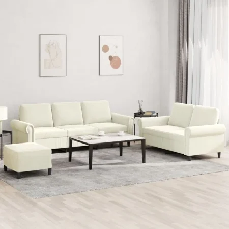 Juego de sofás con cojines 3 piezas terciopelo crema de , Sofás - Ref: Foro24-3202268, Precio: 586,54 €, Descuento: %