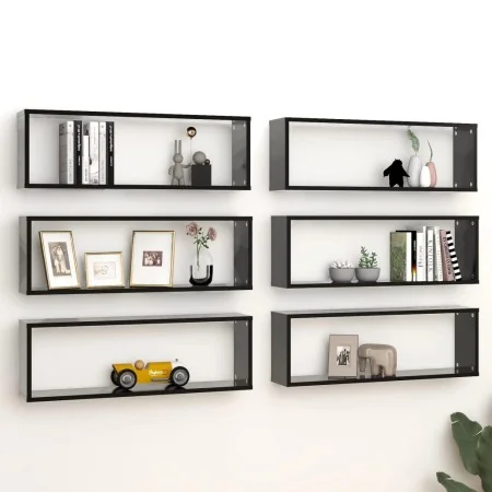 Estantes cubo de pared 6 uds contrachapado negro 80x15x26,5 cm de , Estantes y estanterías - Ref: Foro24-807111, Precio: 67,9...