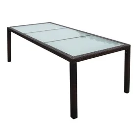 Mesa de jardín ratán sintético y vidrio marrón 190x90x75 cm de , Mesas de jardín - Ref: Foro24-44068, Precio: 333,68 €, Descu...