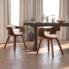 Sillas de comedor 2 uds madera curvada y cuero sintético crema de , Sillas de comedor - Ref: Foro24-3092378, Precio: 330,78 €...
