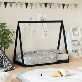 Estructura de cama para niños madera de pino negro 70x140 cm de , Cunas y camas para niños - Ref: Foro24-834527, Precio: 101,...
