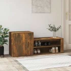 Mueble zapatero madera contrachapada roble ahumado 130x35x54 cm de , Zapateros y organizadores de calzado - Ref: Foro24-81674...