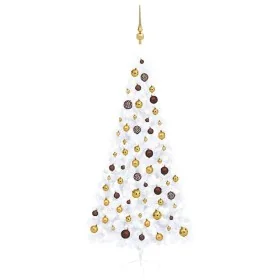 Medio árbol de Navidad con luces y bolas blanco 120 cm de , Arboles de navidad - Ref: Foro24-3077485, Precio: 76,74 €, Descue...