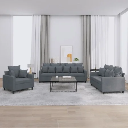 Dreiteiliges Sofaset mit dunkelgrauen Samtkissen. von , Sofas - Ref: Foro24-3201681, Preis: 635,60 €, Rabatt: %