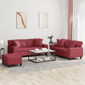 Juego de sofás con cojines 3 piezas cuero sintético rojo tinto de , Sofás - Ref: Foro24-3201932, Precio: 607,07 €, Descuento: %
