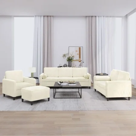 Set of sofas with 4 cream velvet cushions. by , Sofas - Ref: Foro24-3201972, Price: 785,53 €, Discount: %