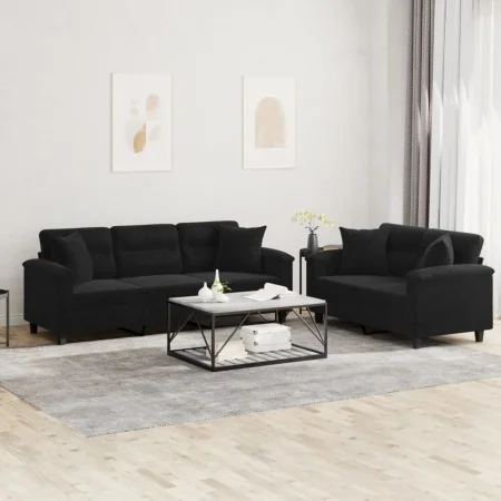 Juego de sofás con cojines 2 piezas tela microfibra negro de , Sofás - Ref: Foro24-3202353, Precio: 601,24 €, Descuento: %
