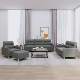 4-piece dark gray fabric sofa set with cushions by , Sofas - Ref: Foro24-3201545, Price: 656,97 €, Discount: %