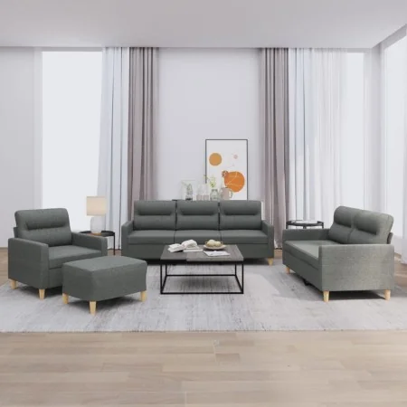 4-piece dark gray fabric sofa set with cushions by , Sofas - Ref: Foro24-3201545, Price: 656,97 €, Discount: %