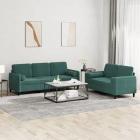 Juego de sofás con cojines 2 piezas terciopelo verde oscuro de , Sofás - Ref: Foro24-3202036, Precio: 592,21 €, Descuento: %