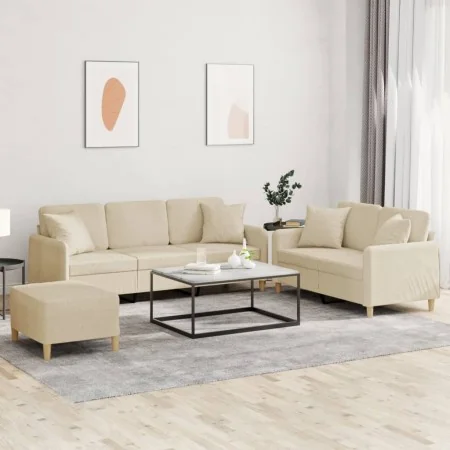 Juego de sofás con cojines 3 piezas tela crema de , Sofás - Ref: Foro24-3202144, Precio: 531,90 €, Descuento: %