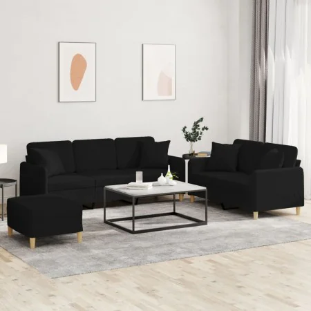 Juego de sofás con cojines 3 piezas tela negro de , Sofás - Ref: Foro24-3202146, Precio: 657,50 €, Descuento: %