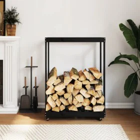 Leñero con ruedas madera maciza de pino negro 76,5x40x108 cm de , Bolsas y soportes de leña - Ref: Foro24-833334, Precio: 80,...