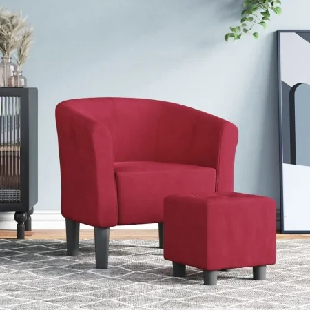 Sillón con taburete terciopelo rojo tinto de , Sillones - Ref: Foro24-356455, Precio: 182,83 €, Descuento: %