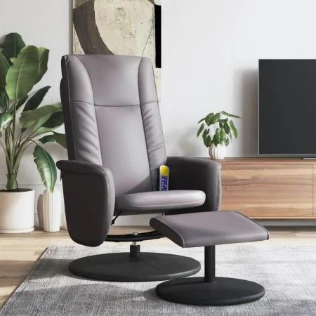 Reclining massage armchair with footrest in gray synthetic leather by , Armchairs - Ref: Foro24-356519, Price: 181,11 €, Disc...