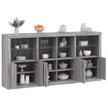 Aparador con luces LED gris Sonoma 202x37x100 cm de , Aparadores - Ref: Foro24-3209161, Precio: 324,91 €, Descuento: %