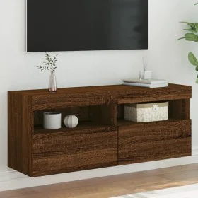Wall-mounted TV stand with LED lights in brown oak, 100x30x40 cm. by , TV Furniture - Ref: Foro24-837217, Price: 64,26 €, Dis...