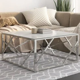 Silver stainless steel and tempered glass coffee table by , Coffee table - Ref: Foro24-349947, Price: 192,77 €, Discount: %