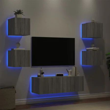 Muebles de TV de pared con luces LED 5 piezas gris Sonoma de , Muebles TV - Ref: Foro24-3216865, Precio: 166,87 €, Descuento: %