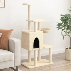 Rascador para gatos con postes de sisal crema 131 cm de , Mobiliario para gatos - Ref: Foro24-172127, Precio: 60,96 €, Descue...