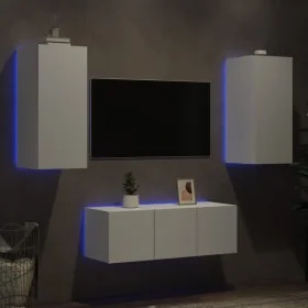 Wall-mounted TV furniture with LED, 4 pieces, engineered wood, white. by , TV Furniture - Ref: Foro24-3216804, Price: 172,85 ...