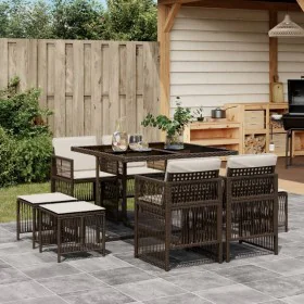 Set comedor para jardín 9 pzas y cojines ratán sintético marrón de , Conjuntos de jardín - Ref: Foro24-3210957, Precio: 404,1...