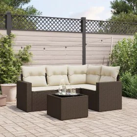 Set comedor de jardín 5 piezas y cojines ratán sintético marrón de , Sofás modulares de exterior - Ref: Foro24-3251260, Preci...