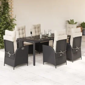 Set de comedor de jardín 7 pzas y cojines ratán sintético negro de , Conjuntos de jardín - Ref: Foro24-3213064, Precio: 934,0...