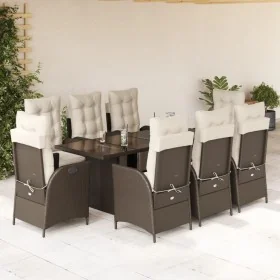 Set comedor para jardín 9 pzas y cojines ratán sintético marrón de , Conjuntos de jardín - Ref: Foro24-3213355, Precio: 1,00 ...