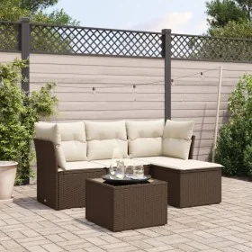 Set comedor de jardín 5 piezas y cojines ratán sintético marrón de , Conjuntos de jardín - Ref: Foro24-3217553, Precio: 307,5...