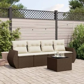 Set comedor de jardín 5 piezas y cojines ratán sintético marrón de , Conjuntos de jardín - Ref: Foro24-3253430, Precio: 336,1...