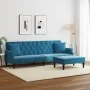Sofá cama de 2 plazas con almohadas y taburete terciopelo azul de , Sofás - Ref: Foro24-3216218, Precio: 374,33 €, Descuento: %