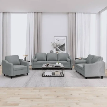 Set of sofas with cushions 3 pieces light gray fabric by , Sofas - Ref: Foro24-3201786, Price: 670,40 €, Discount: %